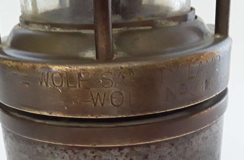 Antique Miner`s Safety Lamp. `Wolf Safety Lamp Co No.7 RMBS`.
