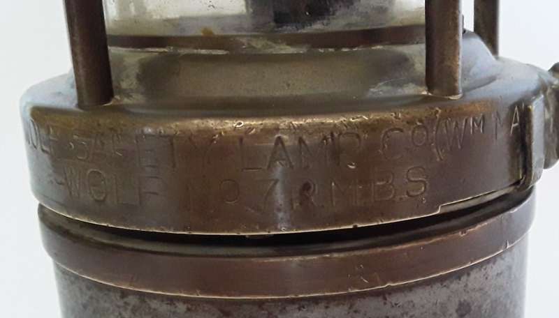 Antique Miner`s Safety Lamp. `Wolf Safety Lamp Co No.7 RMBS`.