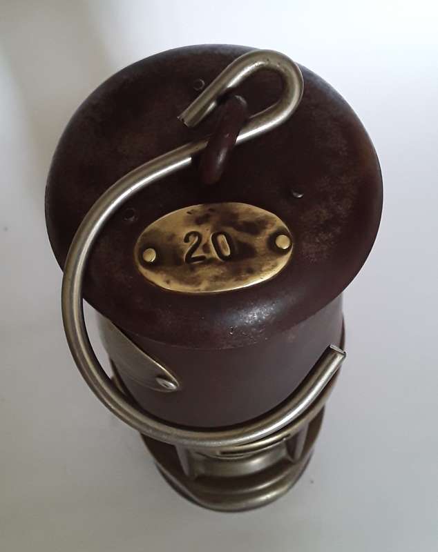 Antique Miner`s Safety Lamp. `Wolf Safety Lamp Co No.7 RMBS`.