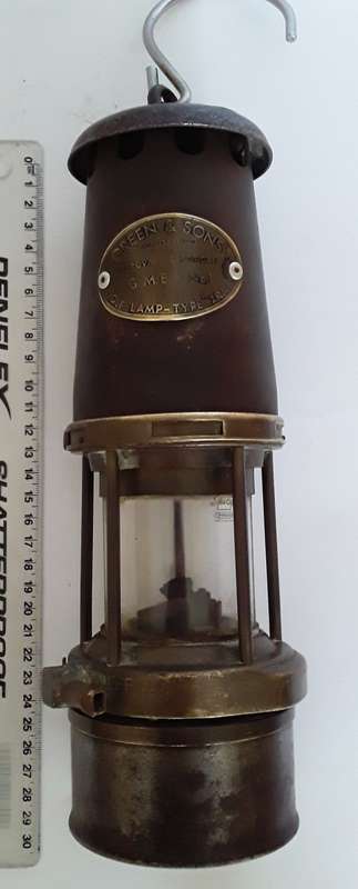 Antique Miner`s Safety Lamp. `Wolf Safety Lamp Co No.7 RMBS`.