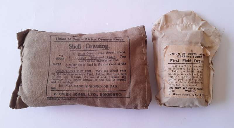 Rare WW2 Union Of SA Defence Force Shell Dressing & First Field Dressing. Dated 1940 and 1942.