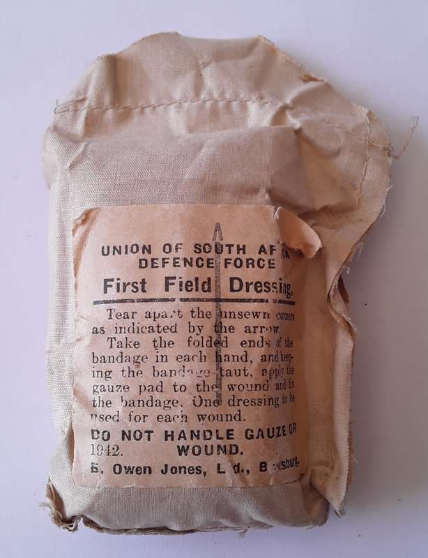 Rare WW2 Union Of SA Defence Force Shell Dressing & First Field Dressing. Dated 1940 and 1942.