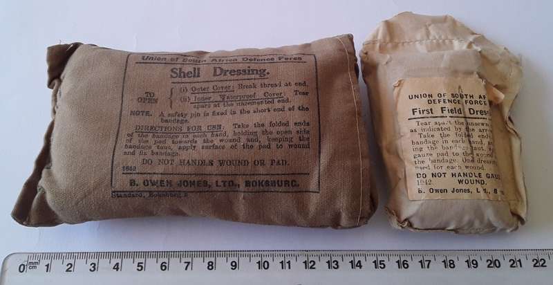 Rare WW2 Union Of SA Defence Force Shell Dressing & First Field Dressing. Dated 1940 and 1942.