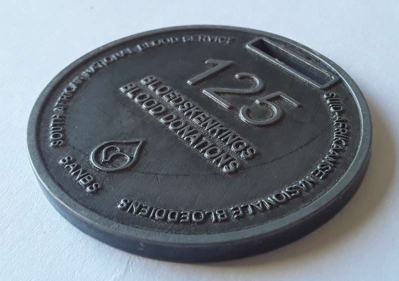 SANBS `Anthon Heyns` 125 Blood Donations Award Medal. Cased.