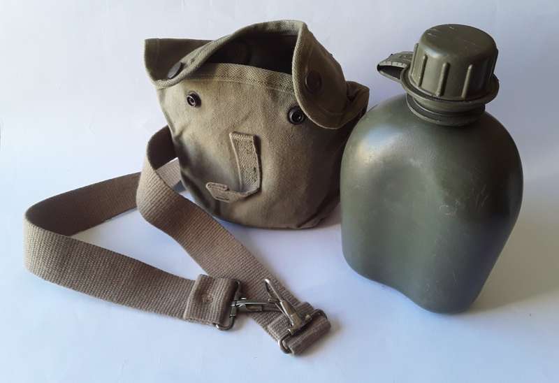 Vintage SADF Pattern 70 Water Bottle With Canvas Holder And Shoulder Strap.