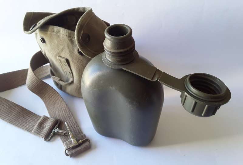 Vintage SADF Pattern 70 Water Bottle With Canvas Holder And Shoulder Strap.