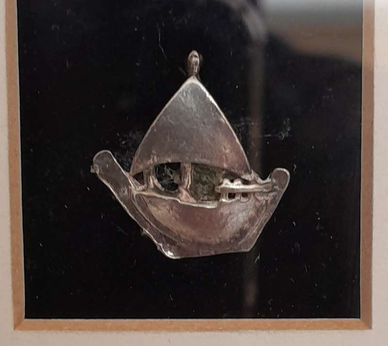 3 Solid Silver Miniatures In a Stone Mosaic Frame.