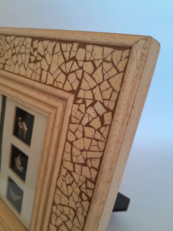 3 Solid Silver Miniatures In a Stone Mosaic Frame.
