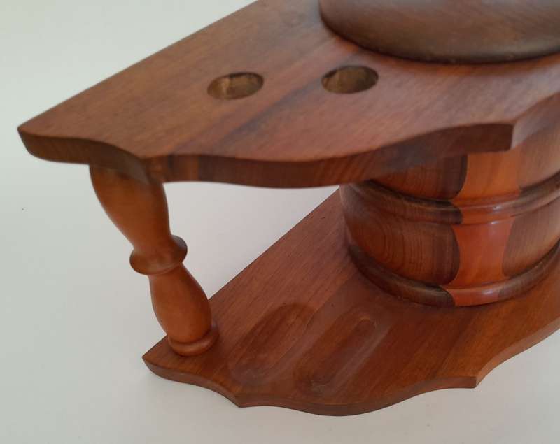 Vintage Solid Wood Pipe Stand For 4 Pipes With Tobacco Jar.