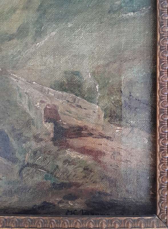 Antique Framed Oil On Canvas Landscape Signed and Dated 1904.