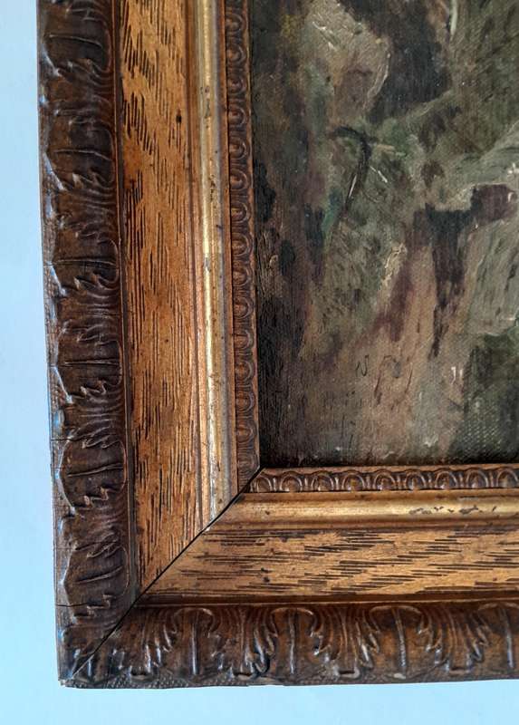 Antique Framed Oil On Canvas Landscape Signed and Dated 1904.