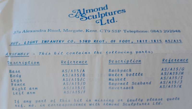 Vintage Almond Sculptures Metal Model Kit. Sgt. Light Infantry Co, 53rd Regt. of Foot, 1812-15.