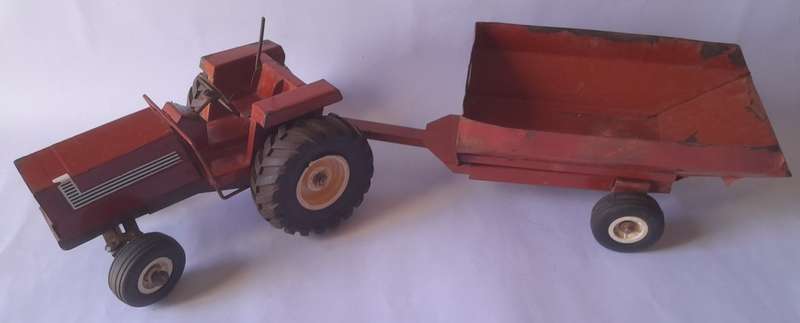Vintage Strike Toys Large Metal `Fiat` Tractor And Tipping Trailer Set. 60.5 cm.