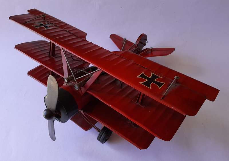 Vintage Metal Fokker DR-1 `Red Baron` Triplane Model. 31 x 25 cm.