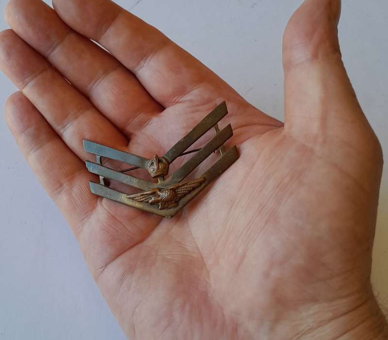 WW2 SA Airforce Sergeant`s Brass Stripes. Eagle and Crown Insignia.