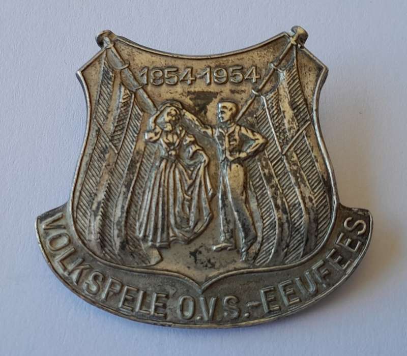 Solid Sterling Silver `1854-1954, Volkspele, O.V.S.-Eeufees` Badge.