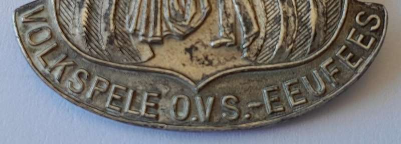 Solid Sterling Silver `1854-1954, Volkspele, O.V.S.-Eeufees` Badge.