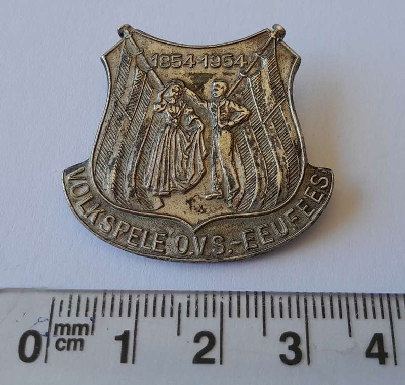 Solid Sterling Silver `1854-1954, Volkspele, O.V.S.-Eeufees` Badge.