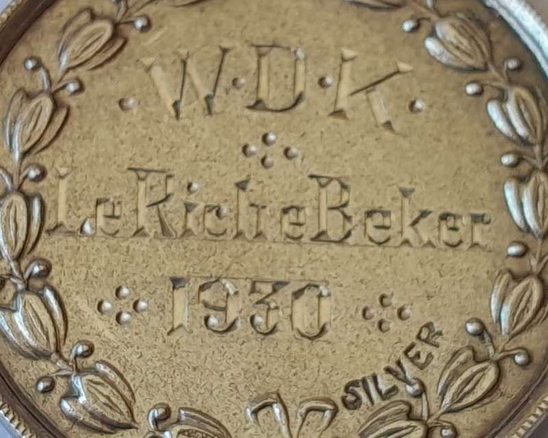 Solid Silver 1930 Shooting Fob Medal. Le Riche Beker. To C. Kleinhans.