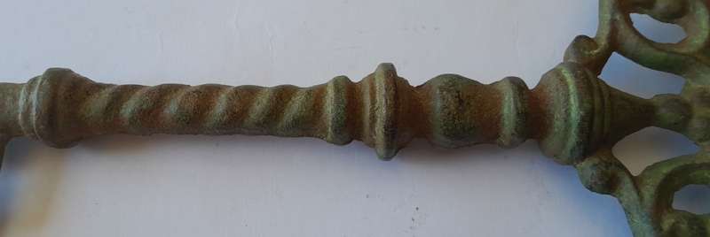 Huge Antique Cast Iron Cathedral Door Key With Great Verdigris Patina. Length : 28 cm.