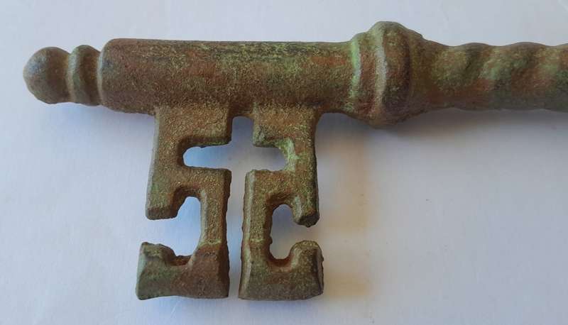 Huge Antique Cast Iron Cathedral Door Key With Great Verdigris Patina. Length : 28 cm.