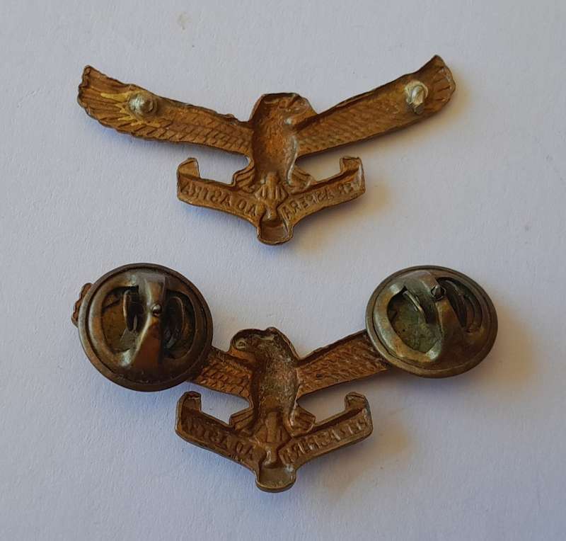 Early SA Air Force Badge Set. Cap And 2 x Collar. `Per Aspera Ad Astra`.