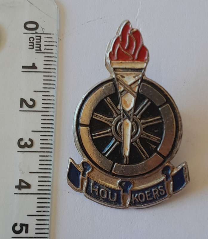 Vintage Metal And Enamel Voortrekker `Hou Koers` Badge. Larger Type.  Lugs Intact.