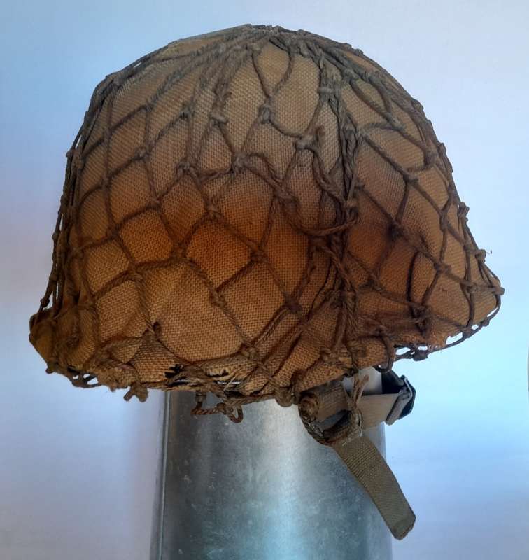 Vintage SADF Staaldak Helmet With Full Bush Camo Netting And Inner.