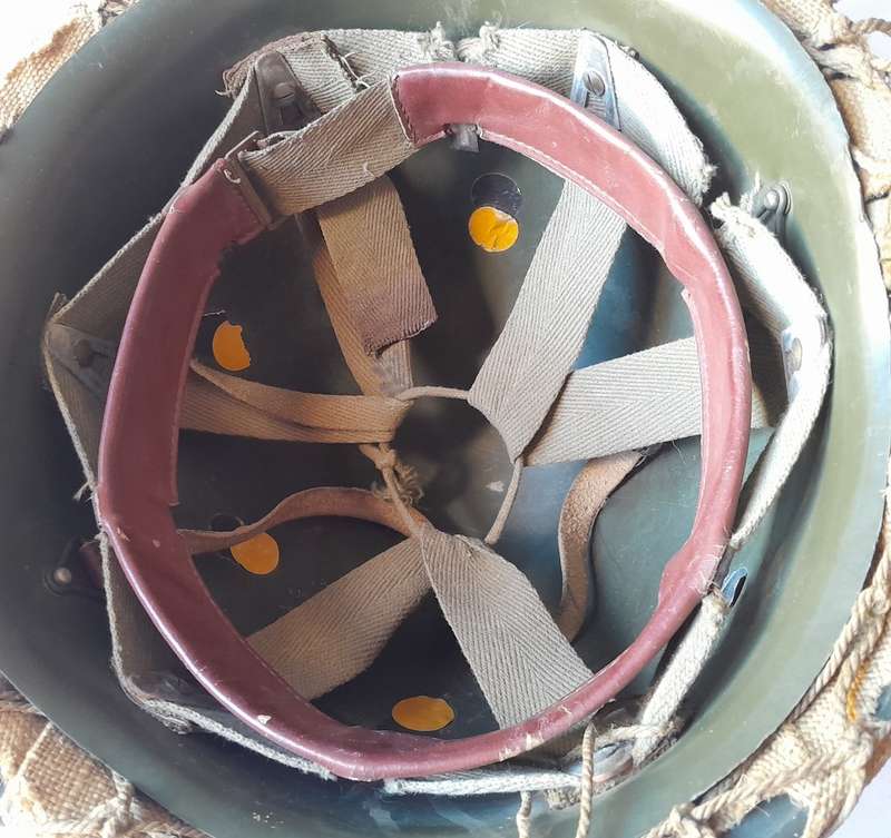 Vintage SADF Staaldak Helmet With Full Bush Camo Netting And Inner.