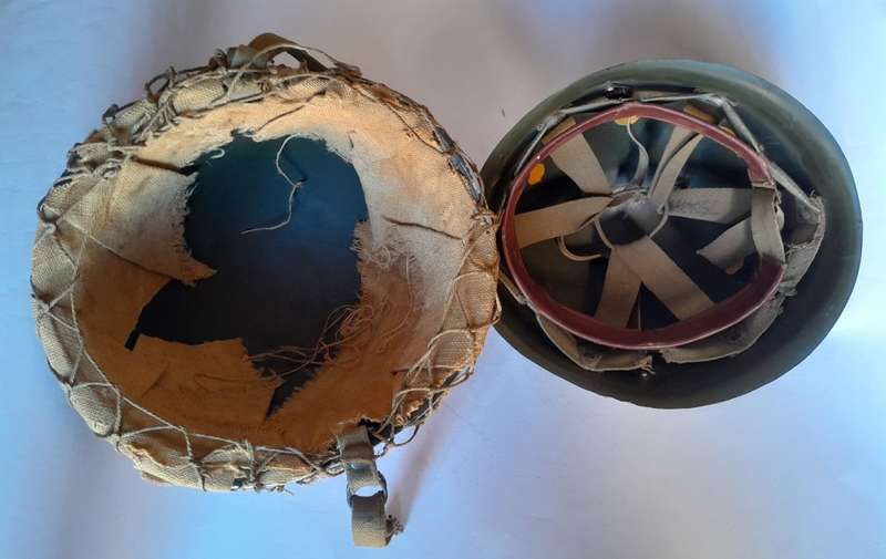 Vintage SADF Staaldak Helmet With Full Bush Camo Netting And Inner.