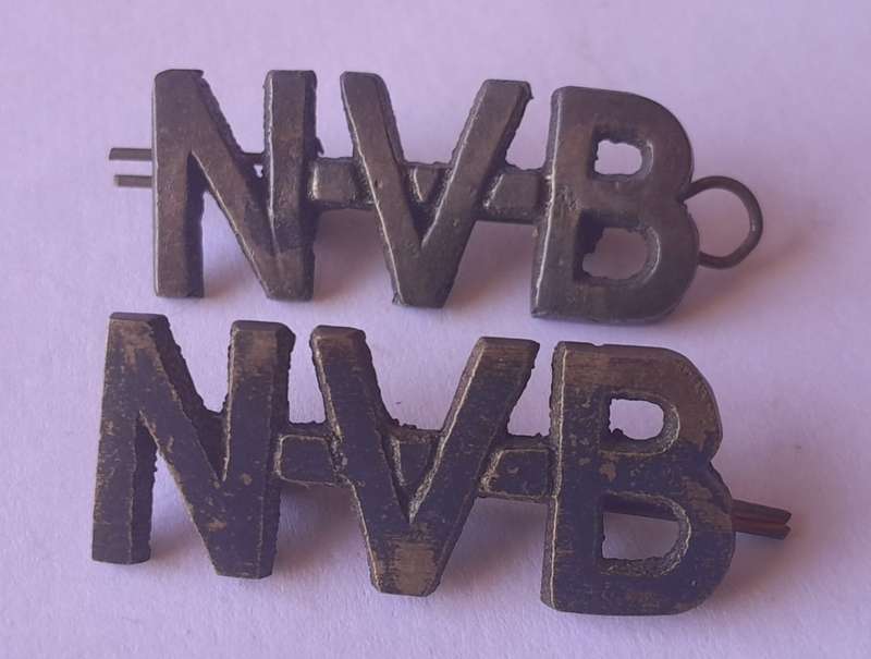 Pair SA WW2 National Volunteer Brigade Shoulder Titles.  Lugs Intact.