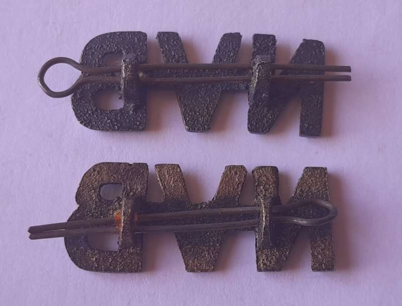 Pair SA WW2 National Volunteer Brigade Shoulder Titles.  Lugs Intact.