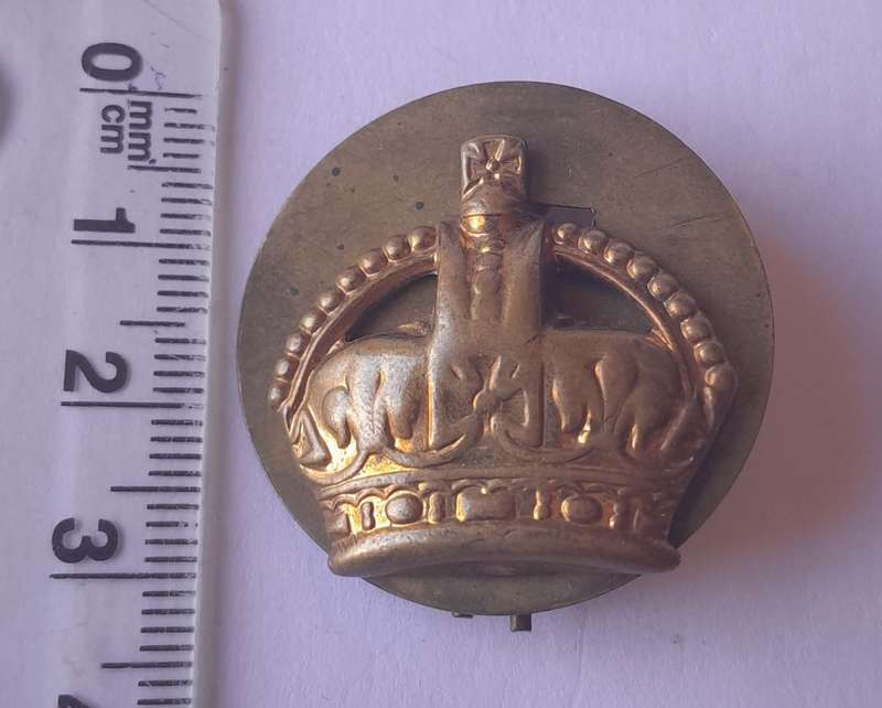 WW2 British Army Officers Rank Crown Badge With Backplate.  Lugs intact.