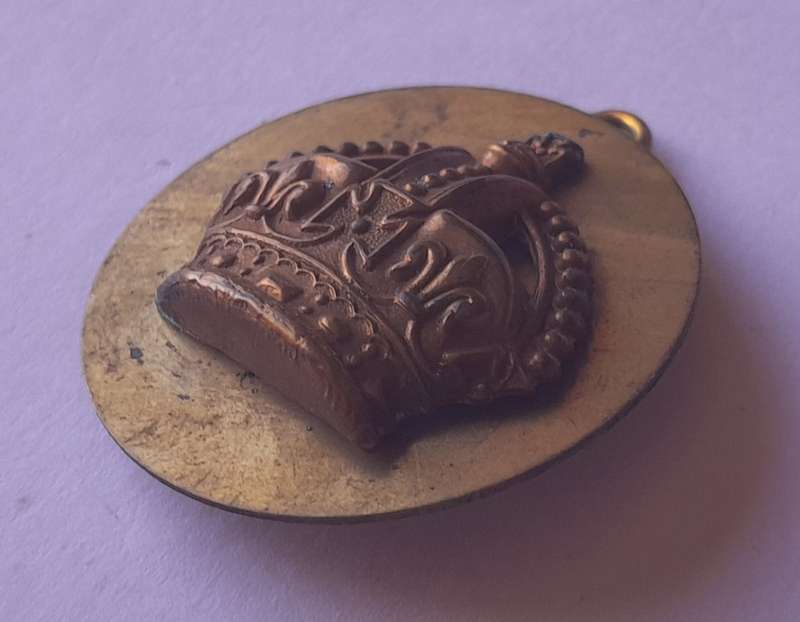 WW2 British Army Officers Rank Crown Badge With Backplate.  Lugs Intact.