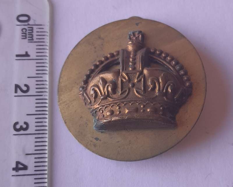 WW2 British Army Officers Rank Crown Badge With Backplate.  Lugs Intact.