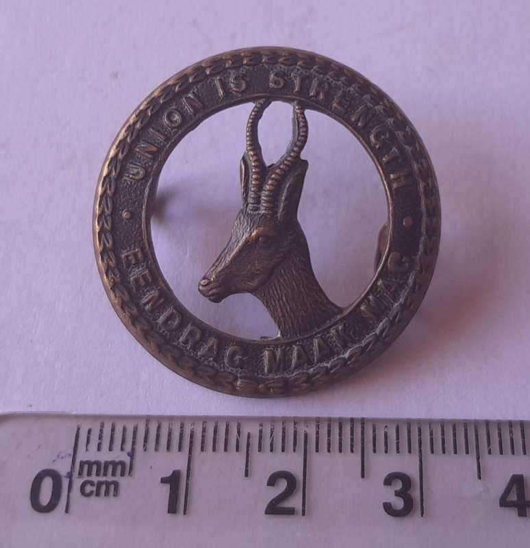 WW2 South African Infantry Springbok Badge.  Lugs Intact (1 Bent).