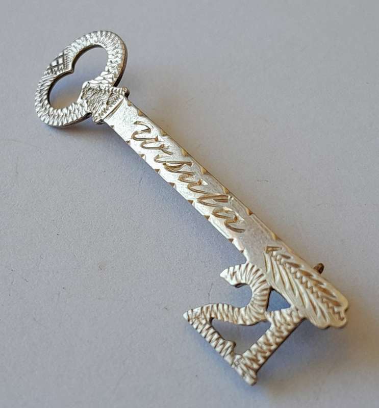 Vintage Solid Silver 21st Key Brooch. `Ursula`.