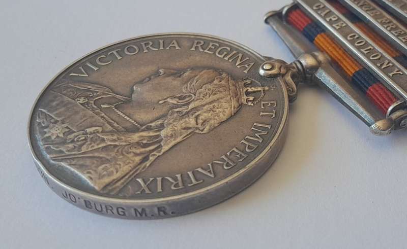 Boer War QSA Medal to `788 R.Q.M SERJT J.W. Wilson. Jo`burg M.R.` (JHB Mounted Rifles).