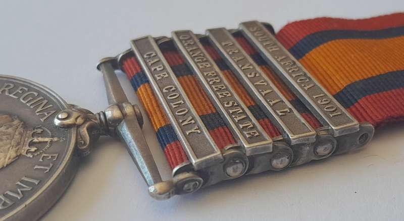 Boer War QSA Medal to `788 R.Q.M SERJT J.W. Wilson. Jo`burg M.R.` (JHB Mounted Rifles).