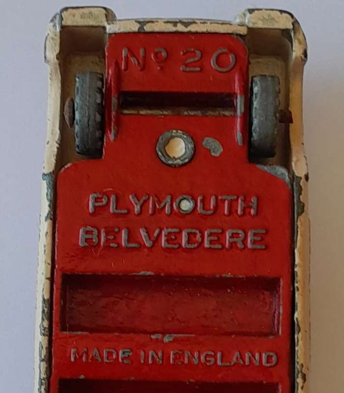 Lesney Matchbox `Plymouth Belvedere (No 20)`.