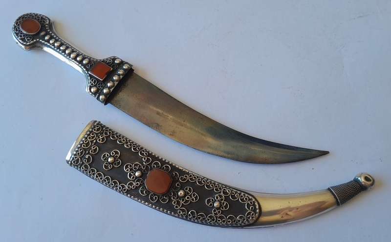Antique Solid Silver Yemeni Ornate Dagger And Sheath.