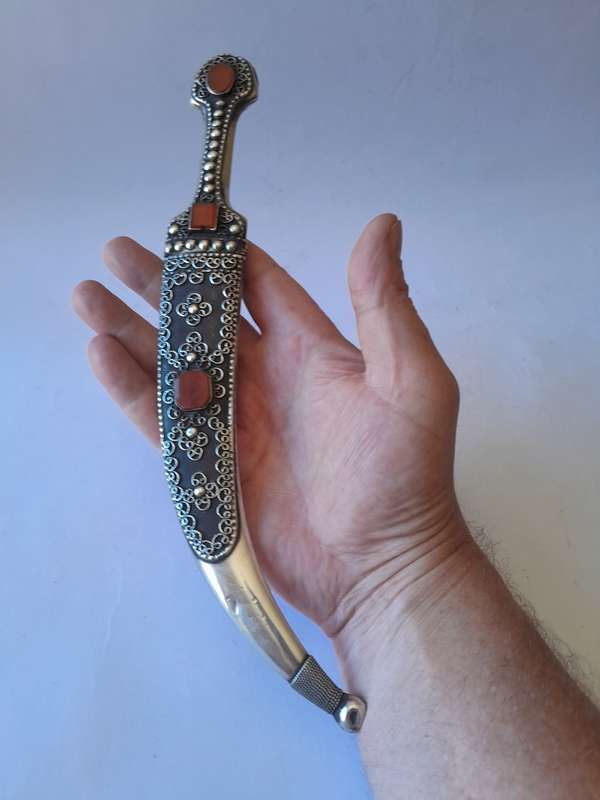 Antique Solid Silver Yemeni Ornate Dagger And Sheath.