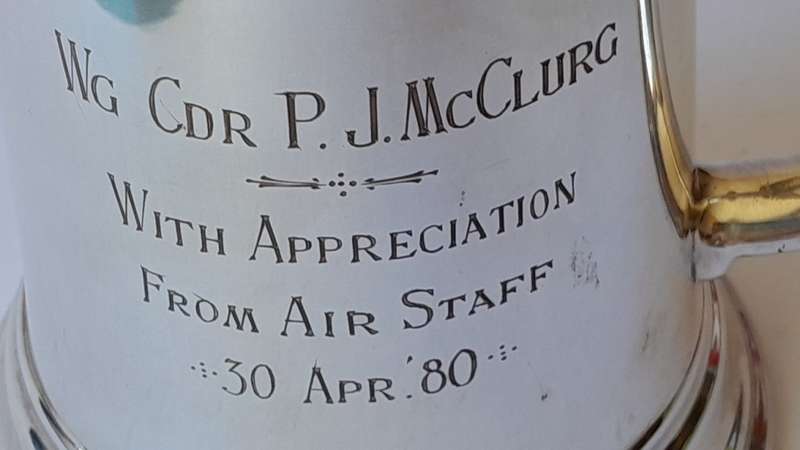 Rhodesian Bush War Airforce Mug to `Wg Cdr P.J. McClurg, From Air Staff, 30 Apr. `80.