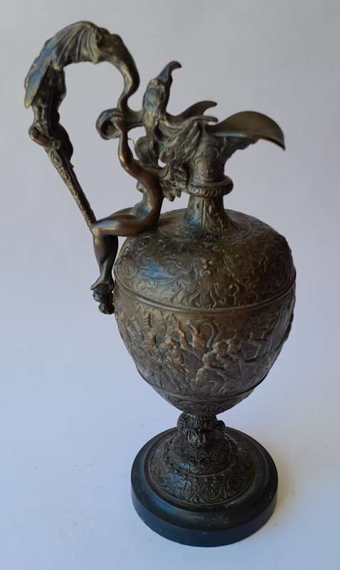1880`s French Renaissance Revival Patinated Bronze Ewer.