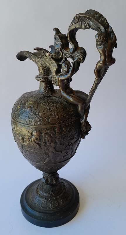 1880`s French Renaissance Revival Patinated Bronze Ewer.