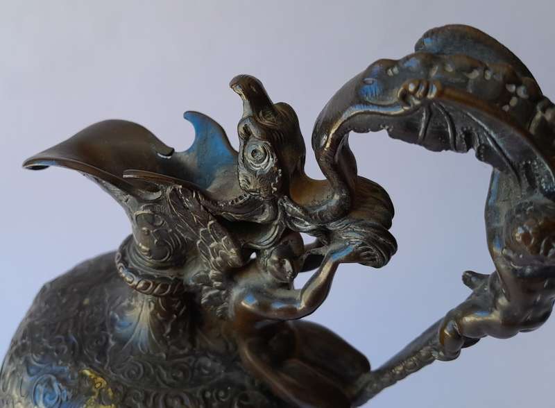 1880`s French Renaissance Revival Patinated Bronze Ewer.