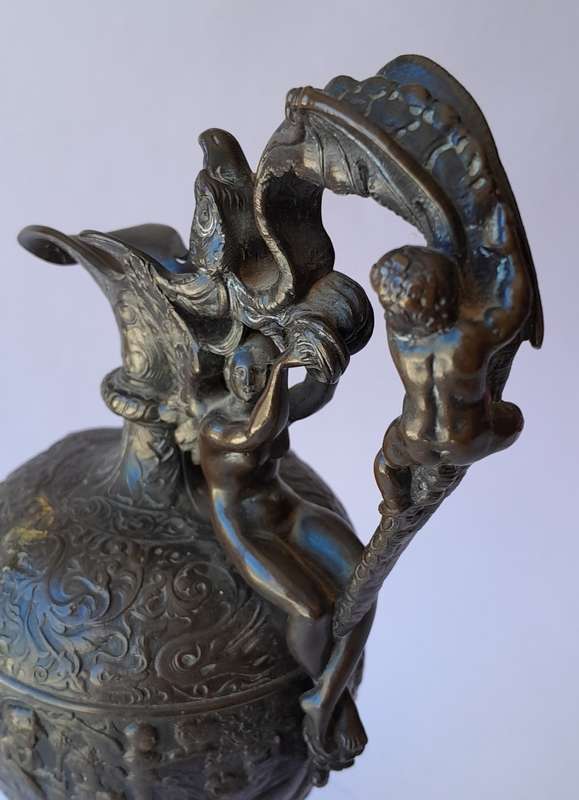 1880`s French Renaissance Revival Patinated Bronze Ewer.