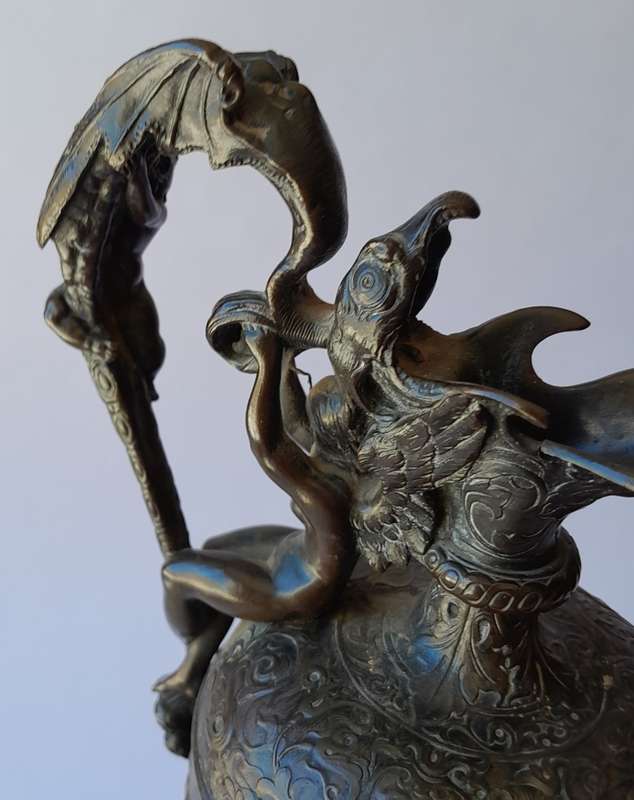1880`s French Renaissance Revival Patinated Bronze Ewer.