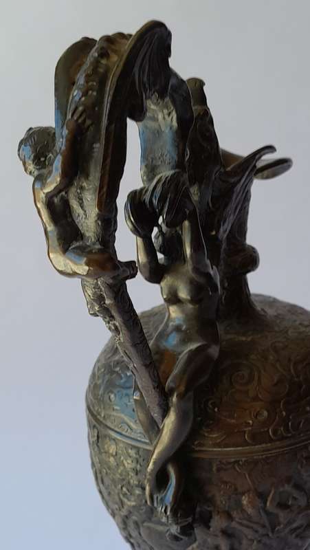 1880`s French Renaissance Revival Patinated Bronze Ewer.