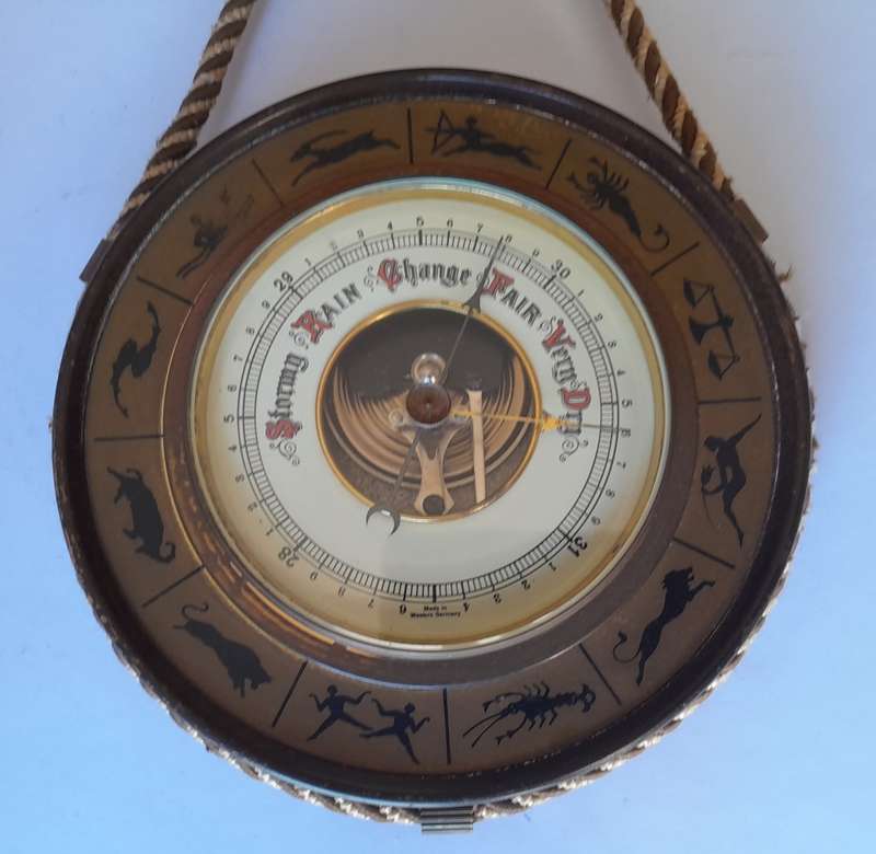 Vintage 1950`s West Germany Zodiac Hanging Barometer.